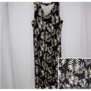 J. JILL Wearever Black Palm Leaves Floral Sleeveless Dress Stretch XL Hawaii EUC